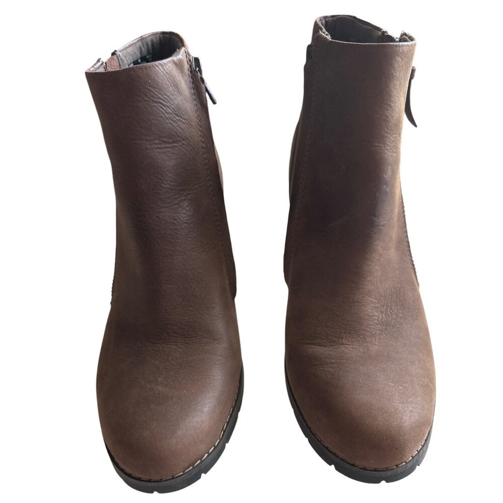 Clarks Brown Ankle Boots Leather Mission Alfa Double Side Zippers Size 9 - Picture 2 of 7